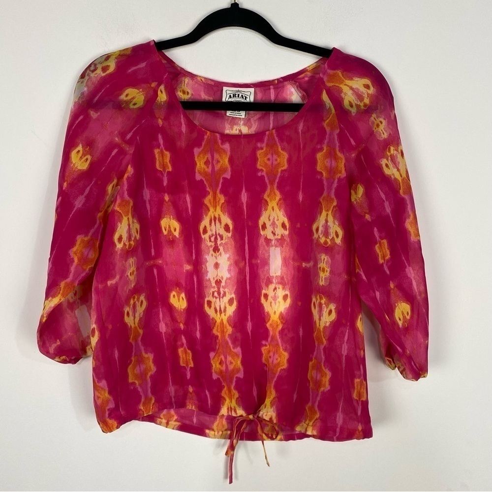 Ariat Pink & Orange Sheer Long Sleeve Blouse